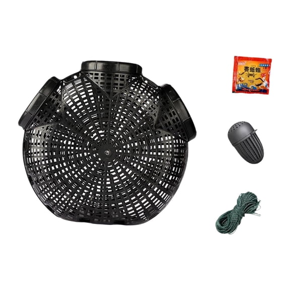 figatia Crawfish Catching Cage Fishing Basket with Rope Large Capacity Loach Catcher Fishing Accessories for Rivers Lakes Fishers 3 holes