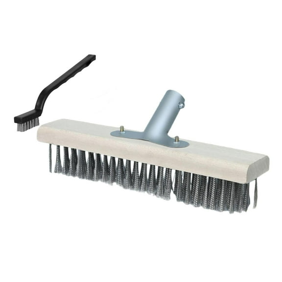 figatia Deck Scrub Brush Head Stainless Steel Wire Brush Head Rough Multi Purpose Push Broom Scrubber Brush for Cleaning Shower Patio 30cm