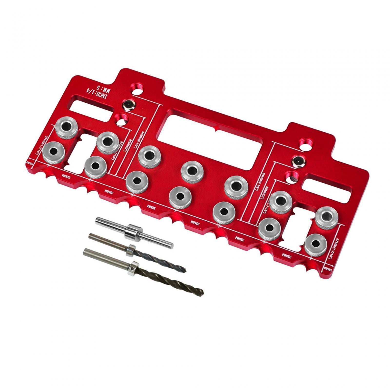 figatia Drill Guide Template Shelf Pin Jig Aluminum Alloy Woodworking Tool 1/4in 5mm Shelf Pin Punching Jig for Workshop Builders DIY Red