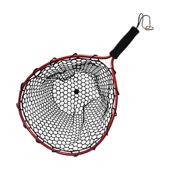 figatia Fishing Net Fishing Landing Net Portable Short Handle Wading Net Fishing Catching Tool for Father's Day Gift Boating Saltwater Outdoor Red