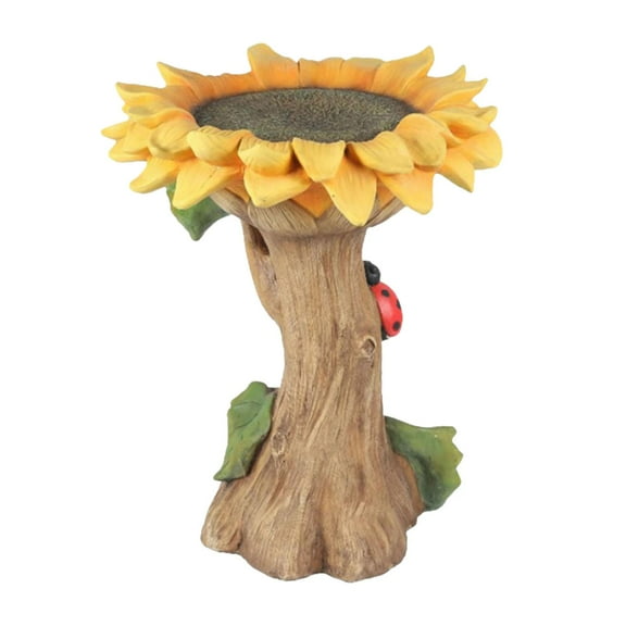 figatia Garden Bird Bath Bowl, Resin Statue Figurine Resin Feeder Feeding Station for Landscape,Attracting Birds, Balcony,Hummingbird Flower 16x16x26cm