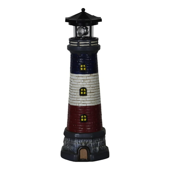 figatia Garden Solar Lighthouse Statue Lamp 360 Degree Rotating Light Yard Patio Sculpture Height 37.5cm for Tree Stumps Multipurpose Black Top
