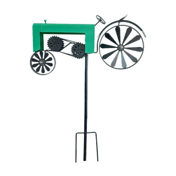 figatia Garden Tractor Windmill Ornament Iron Art Sculpture Vintage Tractor Wind Garden Stake for Home Yard Indoor Patio Path green