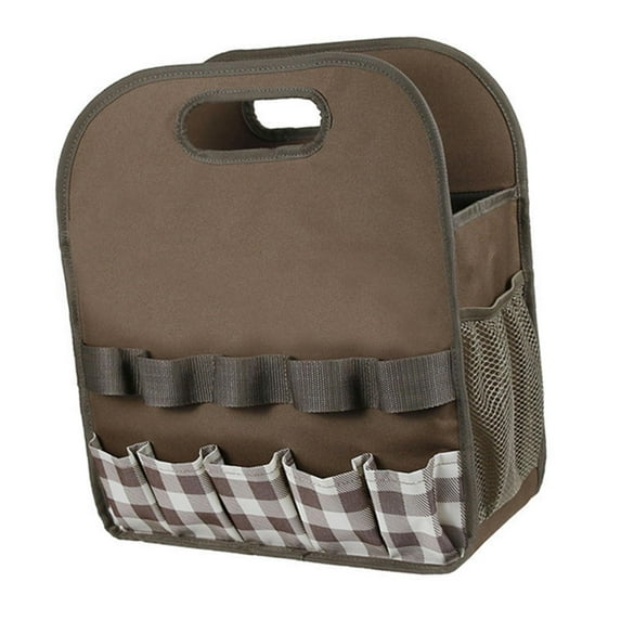 figatia Gardening Storage Tote Tool Organizer Bag Canvas Heavy Duty Waterproof Garden Tool Bag Tool Pouch for Gardener Indoor Outdoor Coffee