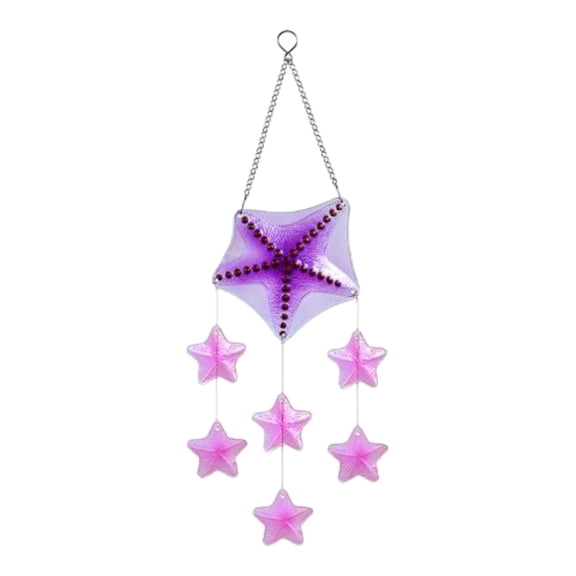 figatia Glass Sea Wind Chime Coastal Ornament Garden Hanging Windchime Pendant Windbell for Balcony Mom Women Home Farmhouse Entrance Star 16x56.5cm