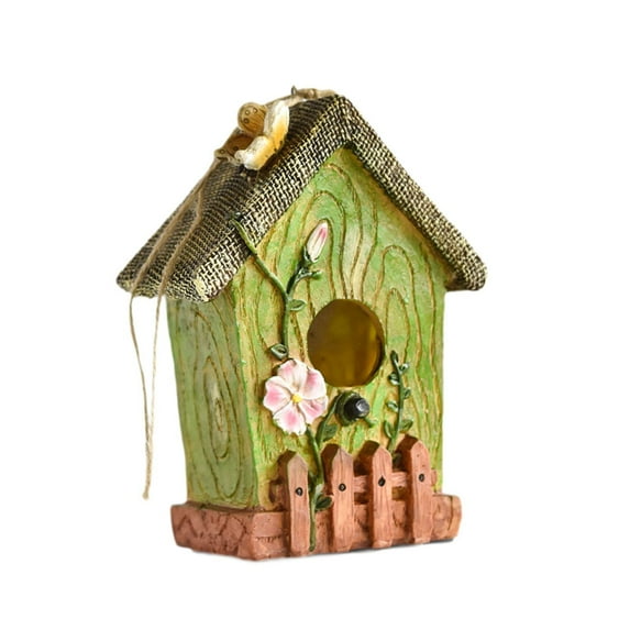 figatia Hanging Bird House Outdoor Bird Shelter Resin Country Cottage Garden Decor Decorative Birdhouse for Patio Backyard Trees Fence Green