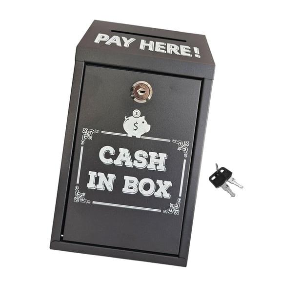 figatia Money Collection Box Storage Lockable Secure Money Drop Case Metal Donation Box for Outdoor Self Serve Stand Fundraising Black
