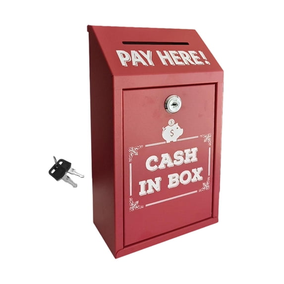 figatia Money Collection Box Storage Lockable Secure Money Drop Case Metal Donation Box for Outdoor Self Serve Stand Fundraising Red