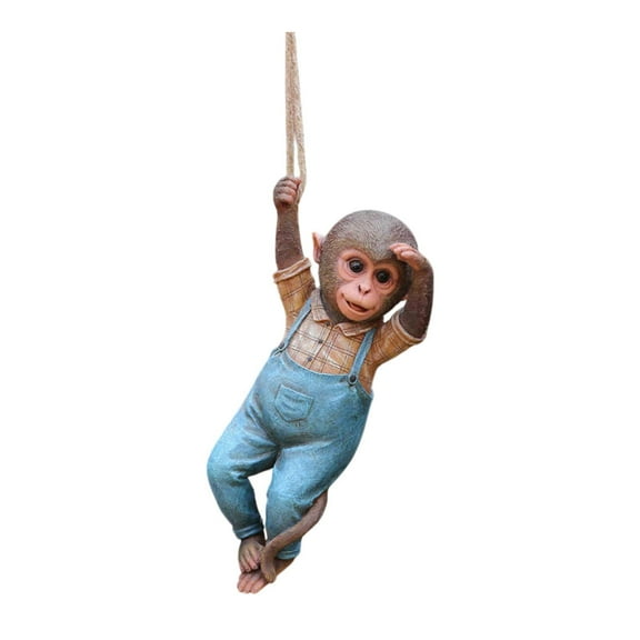 figatia Monkey Ornament Hanging Monkey Rope Statue Wall Decoration, Resin Animal Sculpture Hanging Monkey Figurine for Outdoor Indoor with clothes