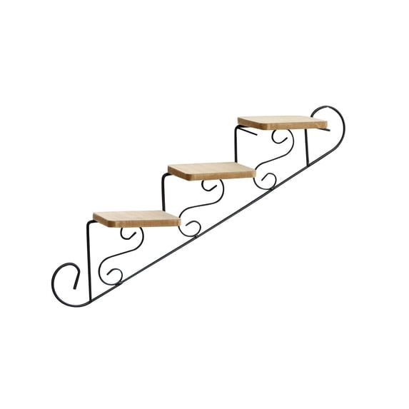 figatia Plant Stand Staircase Decorative Shelf Multifunction Retro Floating Shelf Wall Hanging Shelf for Courtyard Office Living Room Downwards