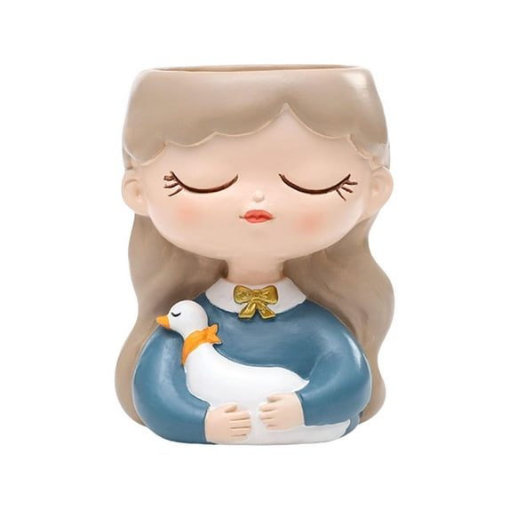 figatia Planter Pot Flower Vase Decorative Handpainted Lovely Girl Statue Ornament for Home Bedroom Windowsill Living Room Swan