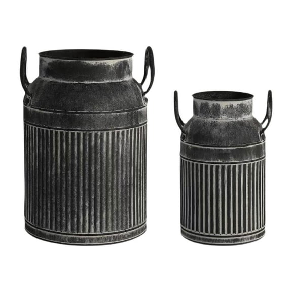 figatia Shabby Chic Vase Milk Can with Handle Planter Pot for Office Patio Farmhouse Black