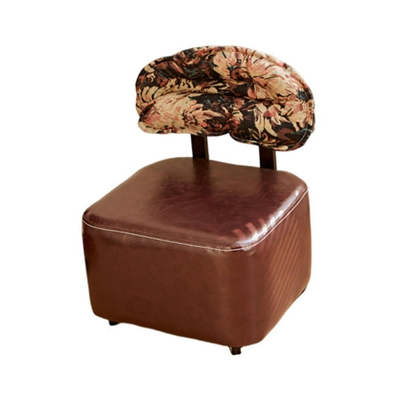 figatia Square Rolling Stool ,Footrest ,Small Wheels PU Leather with Backrest Chair for Kitchen Work Shop Massage Office brown