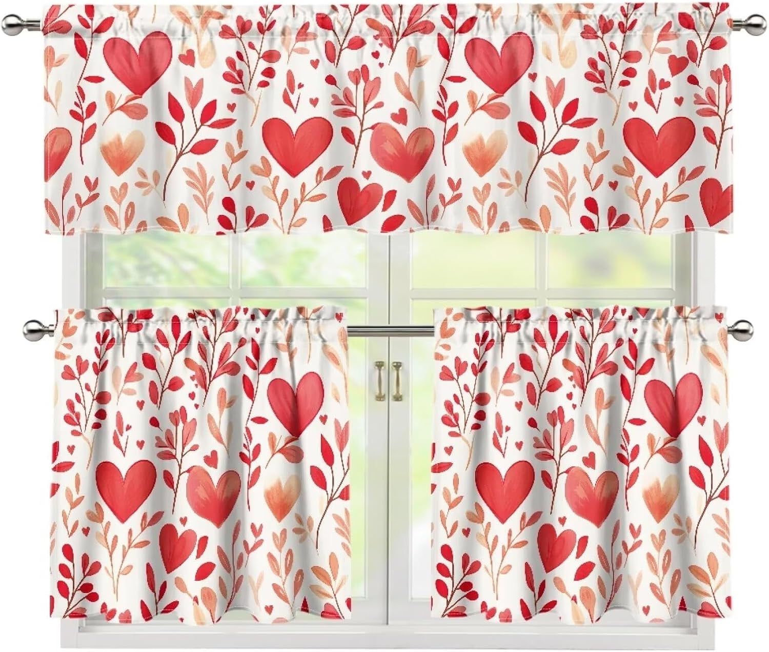 fihei Valentine''s Day Kitchen Curtains Window Curtains Romantic Heart ...
