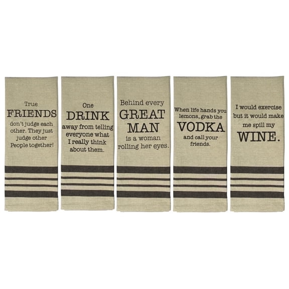 fillURbasket Alcohol Sayings Flour Sack Kitchen Towels, 5-Pack