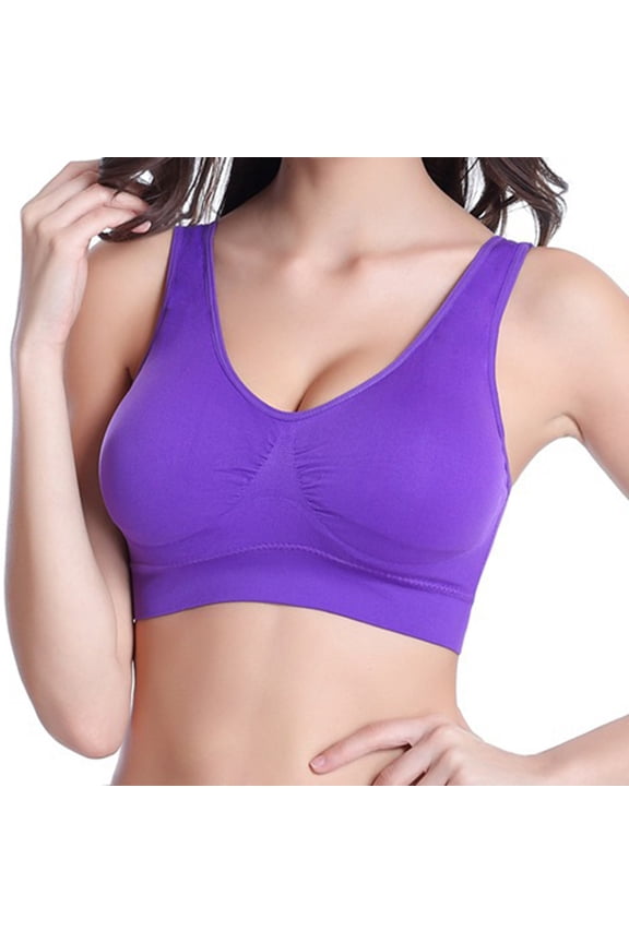 Women Soft Compression Full Supportive High Impact Yoga Sports Bra Plus Size Fitness Bra Purple 7XL