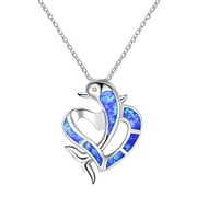 fimkaul Women's Necklaces Pendants Girls Temperament Opal Silver Love Dolphin Necklace Gifts