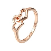 fimkaul Women's Rings Girls Engagement Double Heart Wedding Jewelry Heart Shaped Ring Gifts Rose Gold