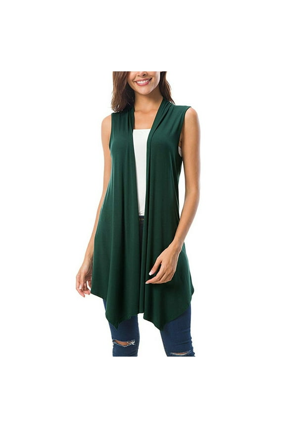 Womens Long Jackets Women's Sleeveless Draped Open Front Cardigan Vest Asymmetric Hem Women Blouse Army Green L