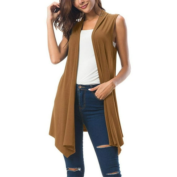 fimkaul Womens Long Jackets Women's Sleeveless Draped Open Front Cardigan Vest Asymmetric Hem Women Blouse Brown XL