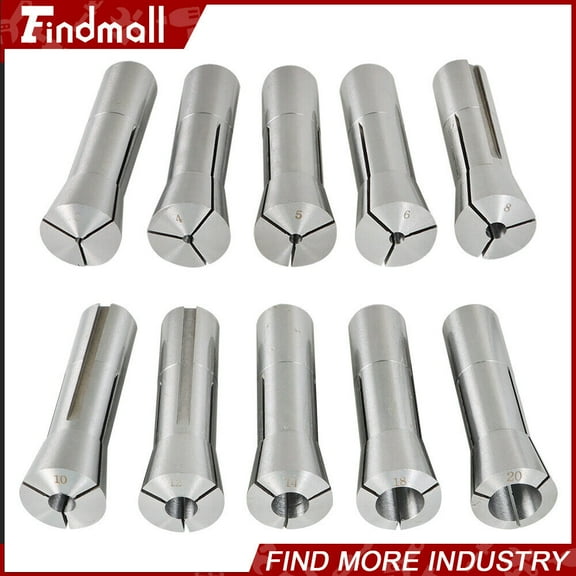 findmall 10 Pieces R8 Round Spring Collet 3, 4, 5, 6, 8, 10, 12, 14, 18 and 20mm