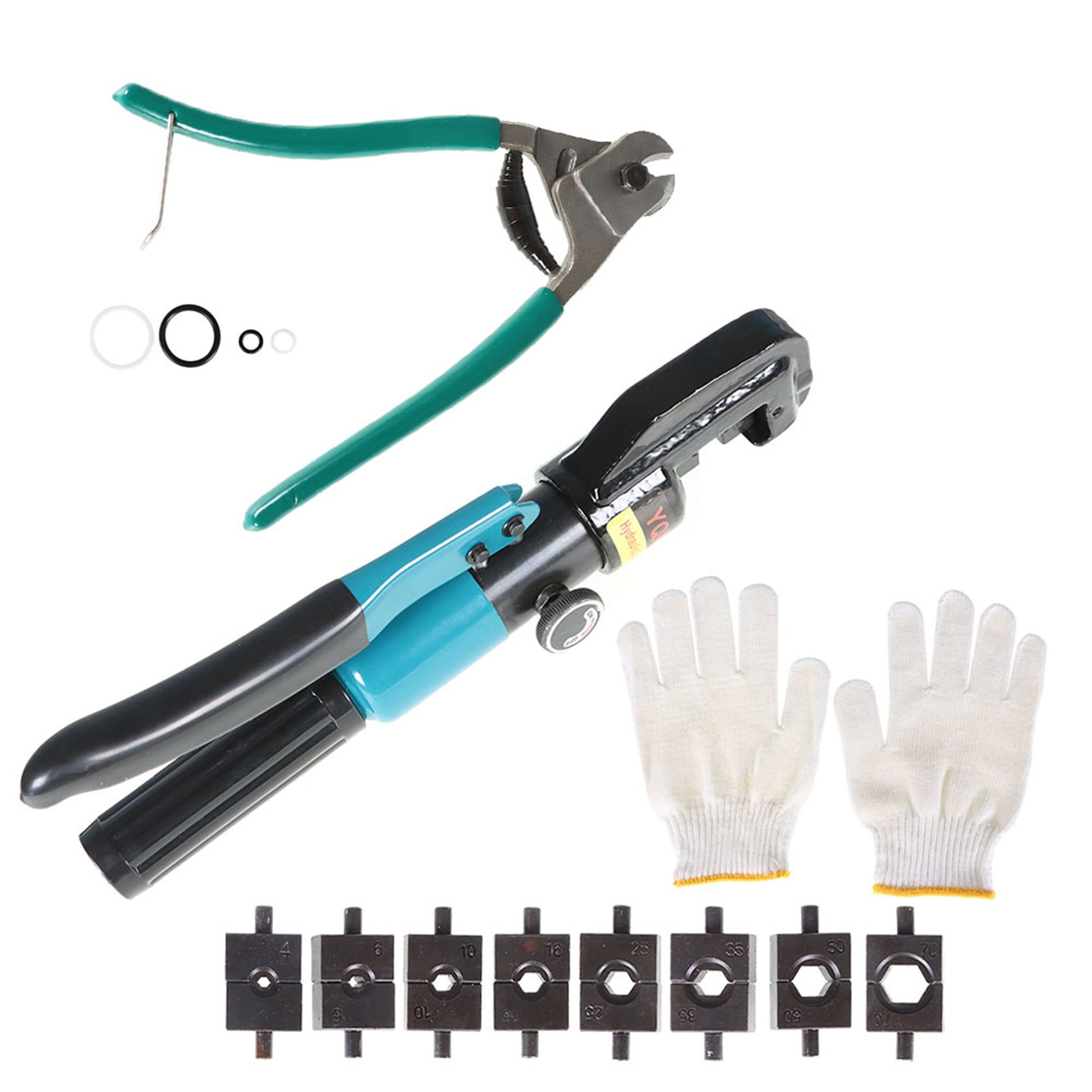 findmall 10 Ton Hydraulic Wire Battery Cable Lug Terminal Crimper Crimping Tool with 9 Pairs of Dies and Cable Cutter for 1/8 Inch to 3/16 Inch Stainless Steel Cable Railing Fittings