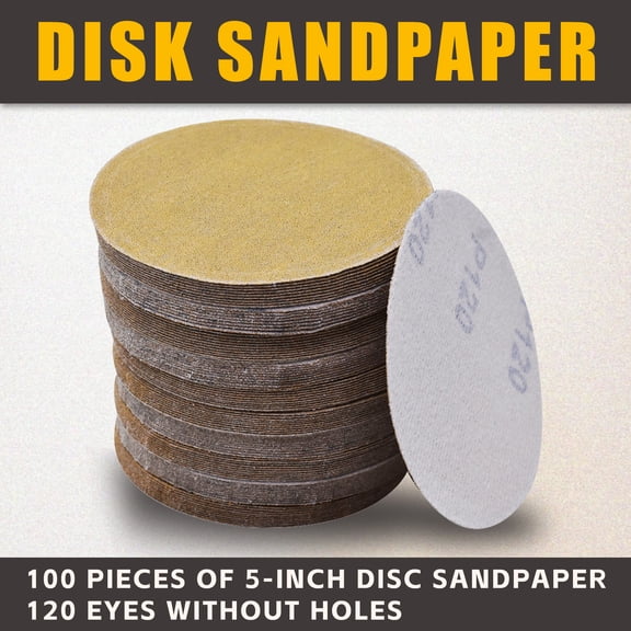 findmall 100Pcs 5" Sanding Disc NO-Hole Hook & Loop Sanding Discs Grit 120 Sand Paper