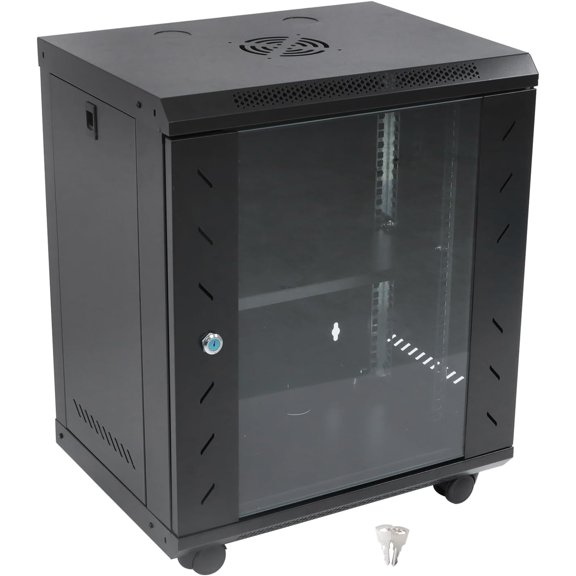 findmall 12U Wall Mount Server Rack Cabinet - 15.5" Deep, Locking Glass Door Network Enclosure for IT Equipment, Data Switches, with Ventilation and Adjustable Rails
