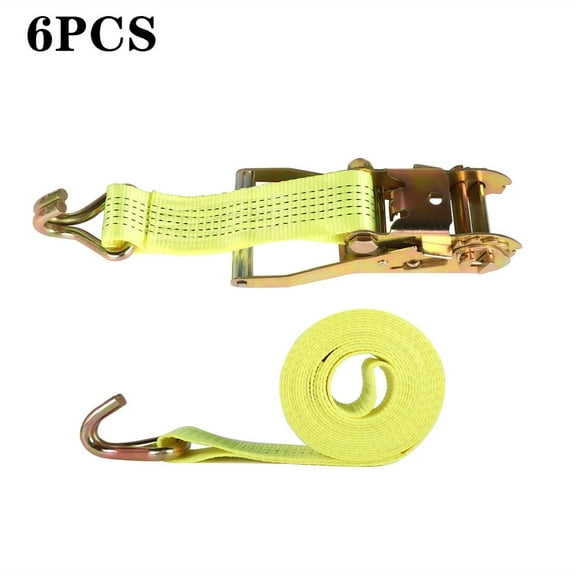findmall 2" 15' 5000 lb 6Piece Ratchet Straps With J Hook Heavy Duty Tie Downs Yellow
