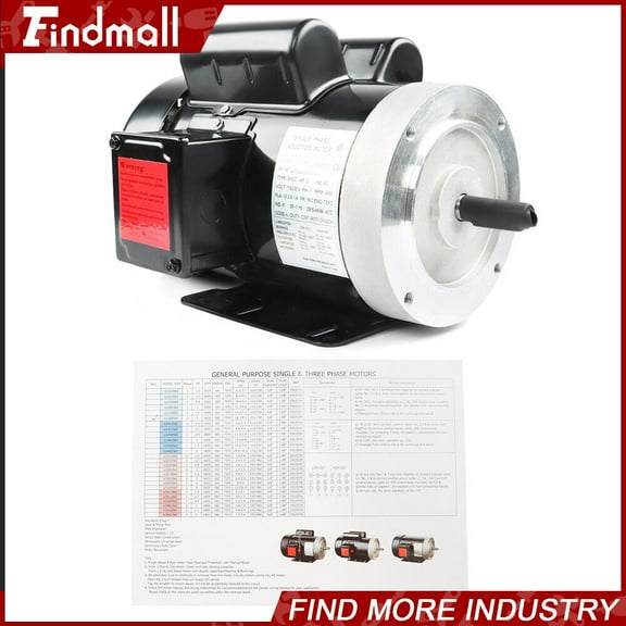 findmall 2HP 1 Phase Electric Motor 3450 RPM 56C Frame 115V/230V 60HZ 5/8"Shaft