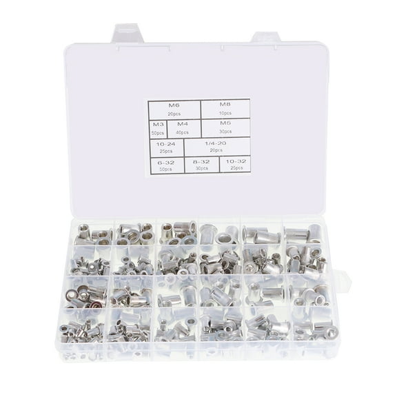 findmall 300Pcs Aluminum Rivet Nut Kit Rivnut Nutsert Assort 150-Pack SAE & 150-Pack Metric Rivet Nuts