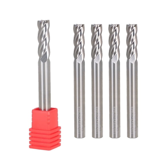 findmall 5 Pcs 1/4" 4 Flute 2-1/2" Overall Length 3/4" LOC Carbide End Mill- TiALN COATED