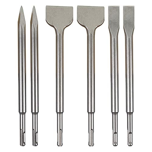 findmall 6-Piece Chisel Set, 40Cr Steel Concrete Drill Bit Set, Rotary Hammer Bits Chisel Set Including Point Chisel, 20mm Flat Chisel, 40mm Flat Chisel