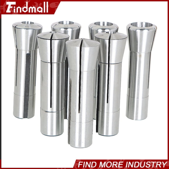 findmall 7PC Fractional R8 Collet Set 1/8" to 7/8" High Precision For Bridgeport