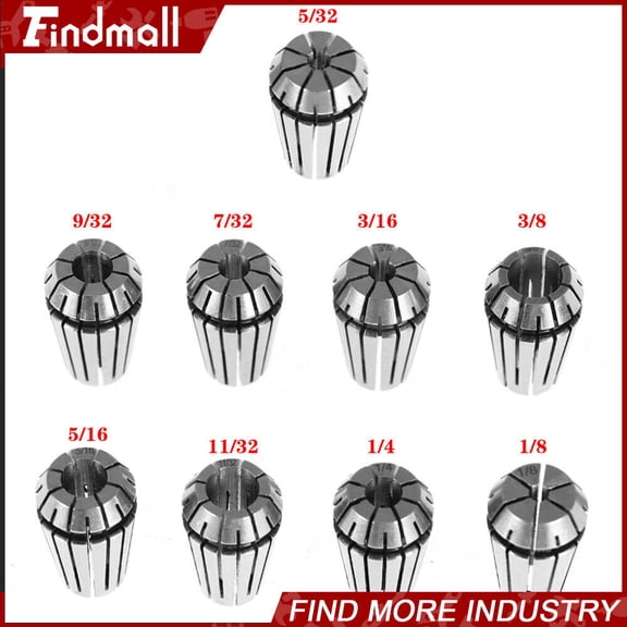 findmall 9Pcs ER16 Spring Collet Set For Milling Lathe Tool Engraving Machine