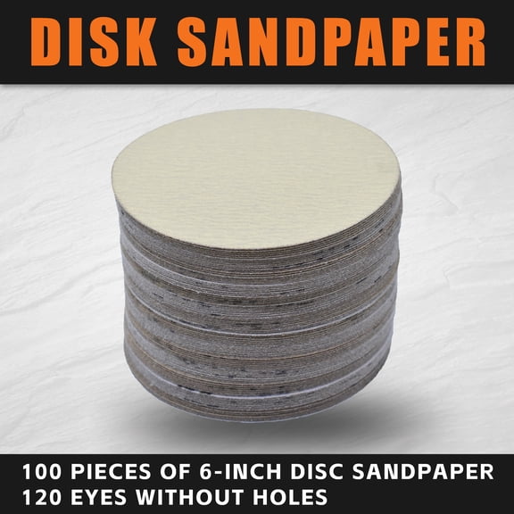 findmall Hook Loop Pads Sanding Disc Flocking 120 Grit NO-Hole 100 Pack 6" Disc