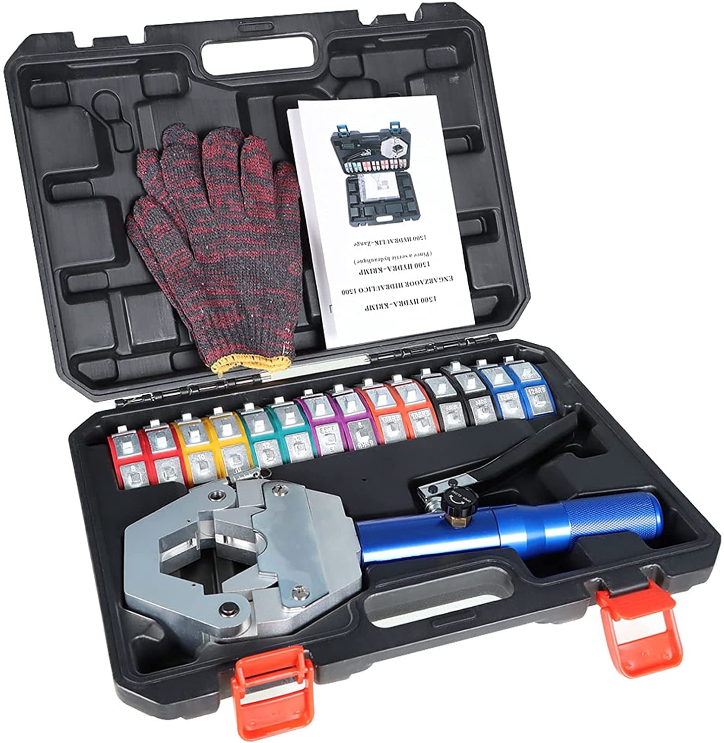 findmall Hydraulic AC Hose Crimper Kit Hydraulic Hose Crimper Hydra-Crimp 71500 Hydraulic Hose Crimping Tool with 7 Pairs of Dies Set Fit for Barbed and Beaded Hose Fittings