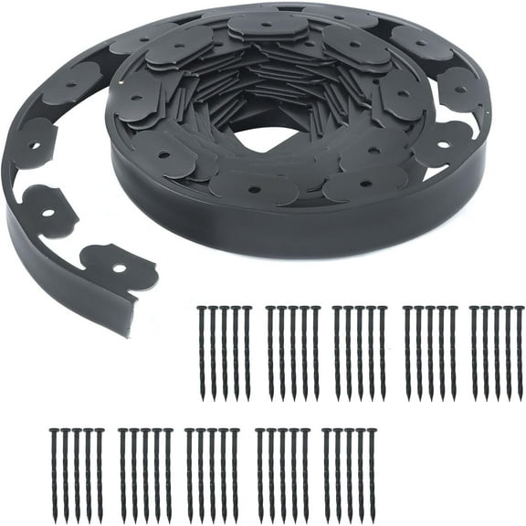 findmall No-Dig Landscape Edging with 50pcs Anchoring Spikes, Plastic Garden Border for Flower Beds, Sidewalks, Driveways, and Lawn (40FT)