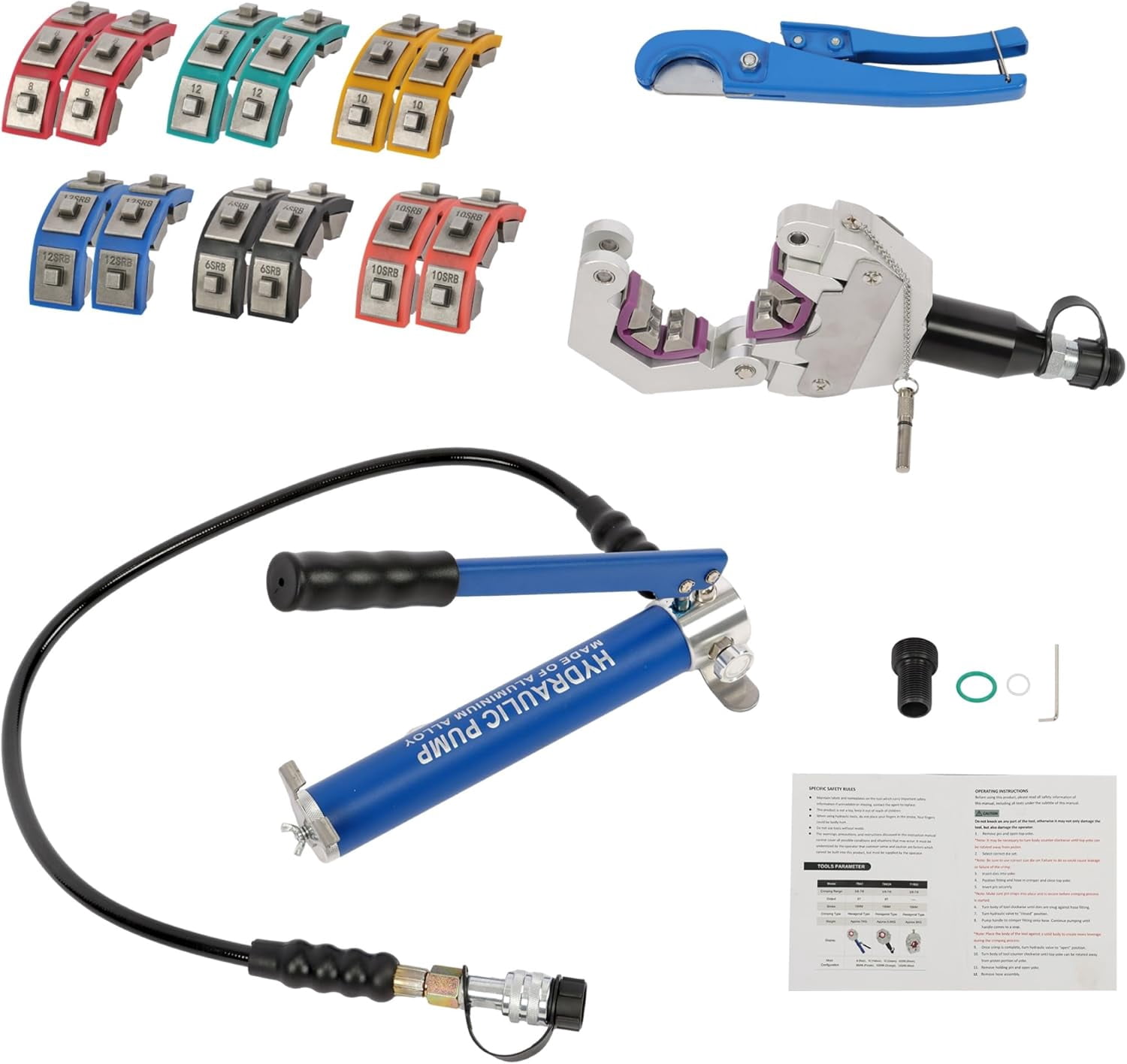 findmall Portable Hydraulic Crimper Tool - Hand Operated Crimping Kit for Automotive AC Hose and Fittings, Complete Set with 7 Dies