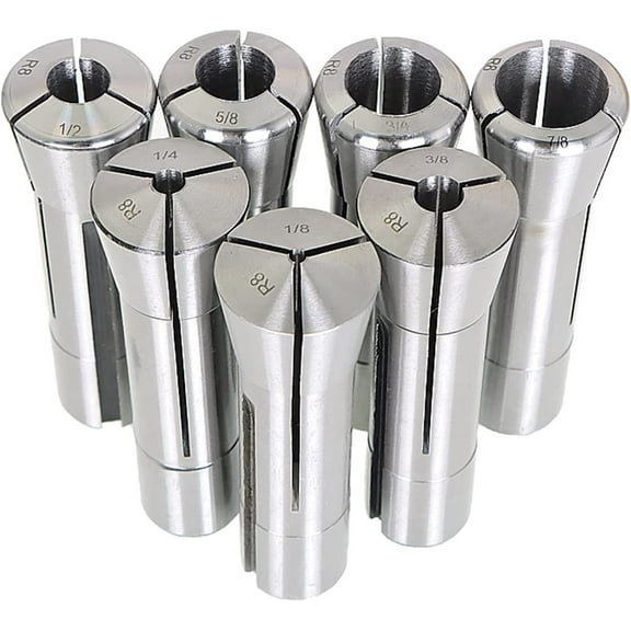 findmall Steel Collet 1/8 inch - 7/8 inch R8 Collet Kit for Milling Machine 7 Pieces