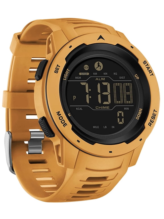 Digital Watches for Men Pedometer Step Calorie Counter Watch 5ATM Waterproof Sport Military Tactical Watch Stopwatch Countdown Alarm Sports Distance Record