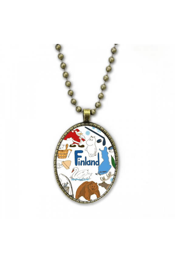 finland landscap animals national flag necklace vintage chain bead pendant jewelry collection