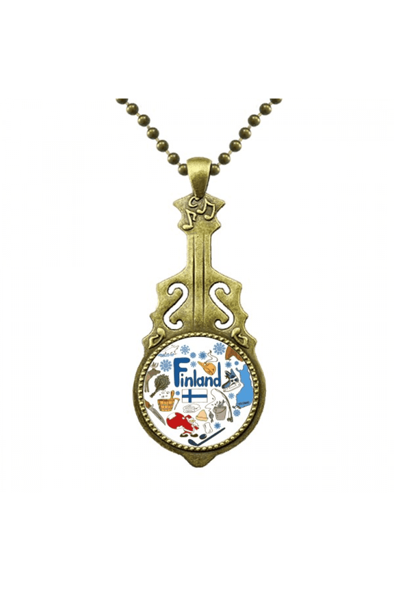 finland love heart landscap national flag necklace antique guitar jewelry music pendant
