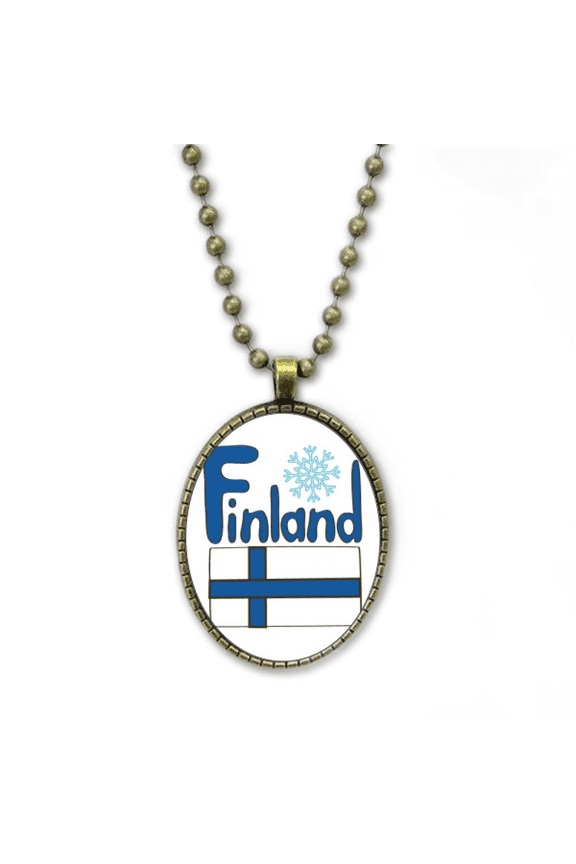finland national flag blue pattern necklace vintage chain bead pendant jewelry collection