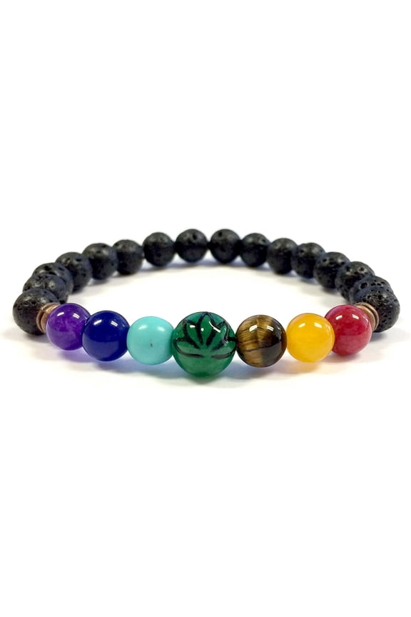 Chakra Bracelet for Women, 7 Chakras Lotus Natural Lava Gemstone Jewelry, Lotus Yoga Balance Energy, Gift for Her, 1 pc