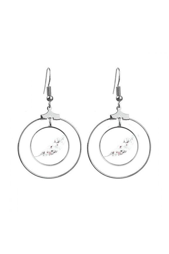 fire balloon hat camera watercolor painting earrings dangle hoop jewelry drop circle