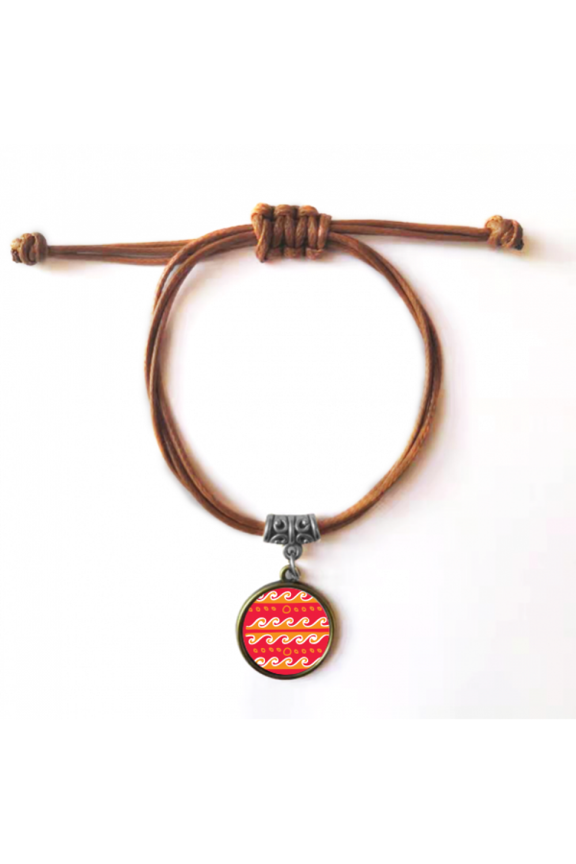 fire wave mexico totems ancient civilization bracelet leather hide wristband brown jewelry