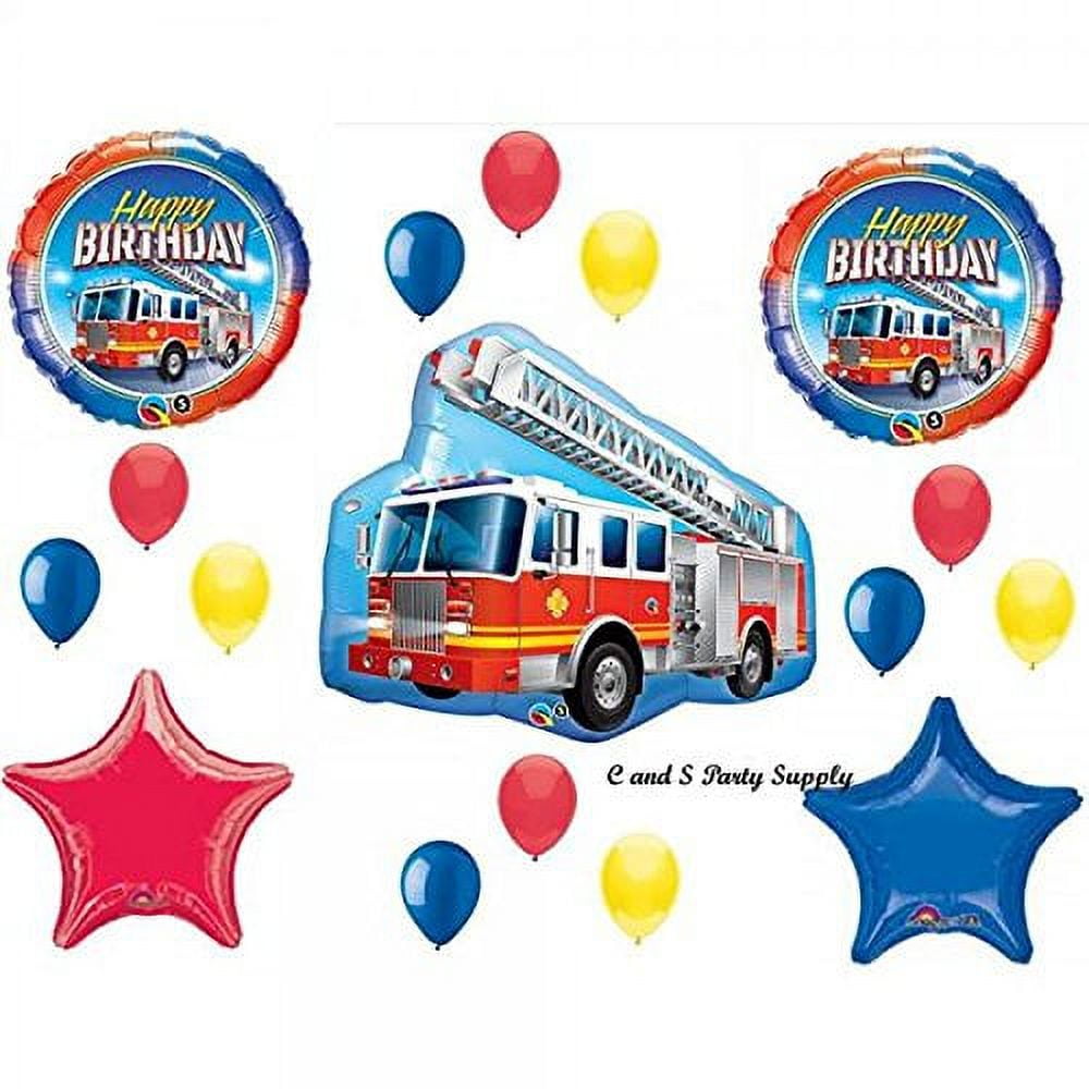 Fired Up Fire Truck - Dessert Cupcake Toppers - Firefighter Firetruck Baby Shower or Birthday Party Clear Treat Picks - Set of 24