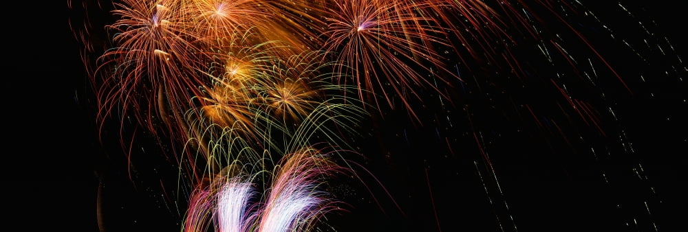 These are fireworks from Navy Pier It took place on Venetian Night which is a celebration of boats in the summer Canvas Art - Panoramic Images (27 x 9)