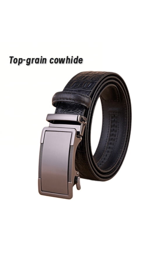 The first layer of the men's cowhide belt features an automatic buckle design and is made of genuine leather material. The lychee patterned belt can be extended in size, making it thick and durable.